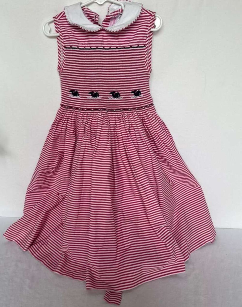 Emily Lacey Handmade Girls Dress Size 5 Red Striped Smocked Cotton